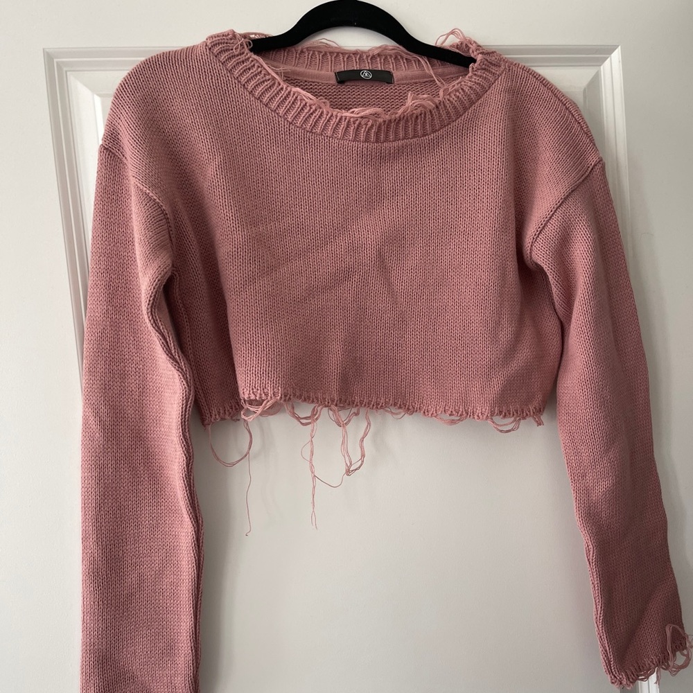 crop pink distressed sweater